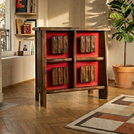 Image 1 of Mid-Century Brutalist Backlit Bar Cabinet, Solid Wood, 1970s, Scandinavian Style