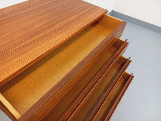 Image 1 of Vintage Scandinavian modernist style chest of drawers in rosewood and black metal from the 1960s