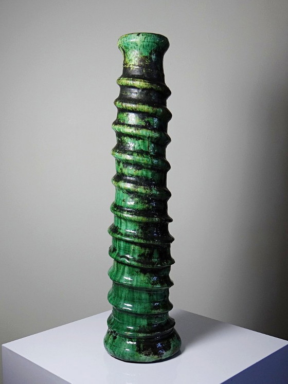 Image 1 of Grand bougeoir Tamegroute en terre cuite émaillée verte, Maroc, années 1960-1970