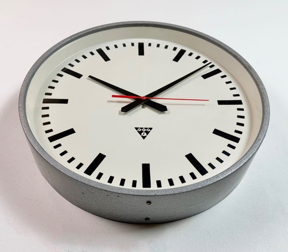 Image 1 of Large Grey Industrial Factory Wall Clock from Pragotron, 1960s