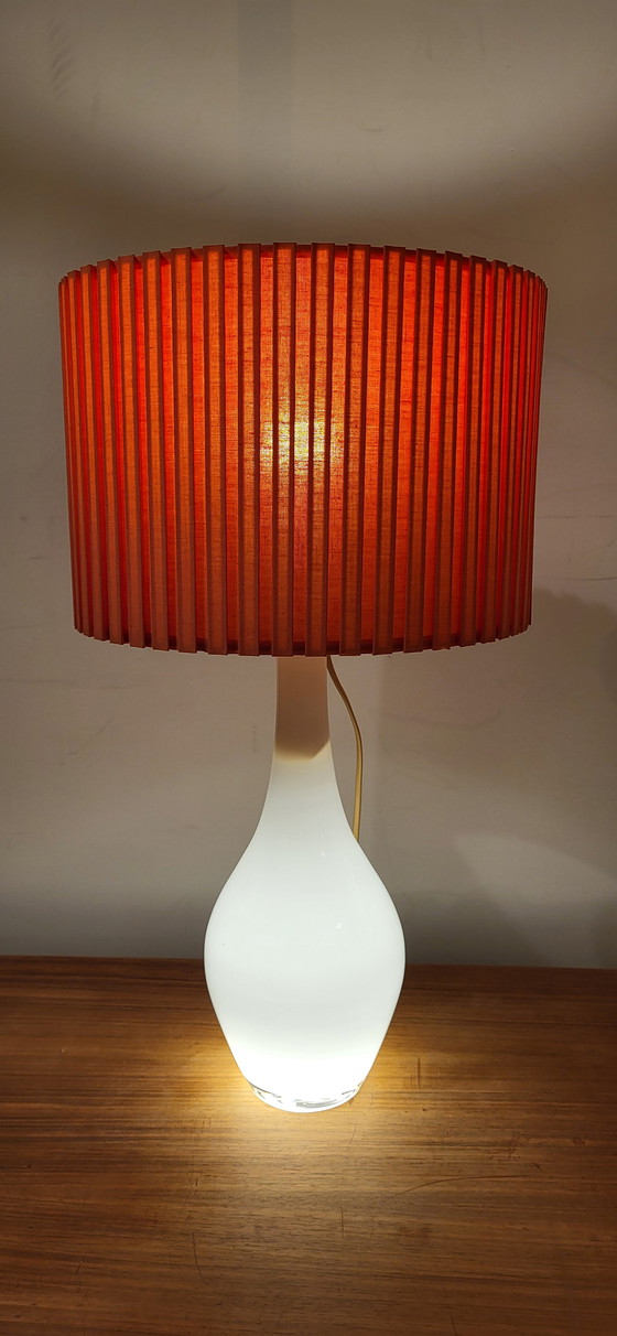 Image 1 of Vintage white glass table lamp with red shade