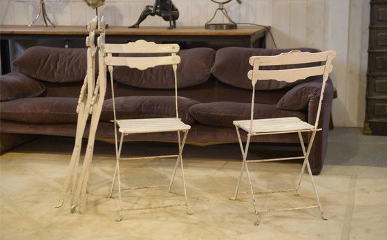 Set of 4 folding garden chairs from the 1960s. – Garden furniture, Wood, polished steel, Vintage (photo 10 of 10)