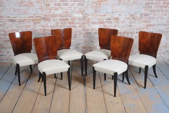 Set van zes gerestaureerde art-deco stoelen, van Halabala, UP Závody, beukenhout, Tsjechië, jaren 1930. (photo 3 of 14)