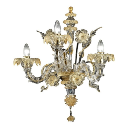 Luxury Italian "Ca' Rezzonico" with Gold Flowers and Leaves Murano Glass