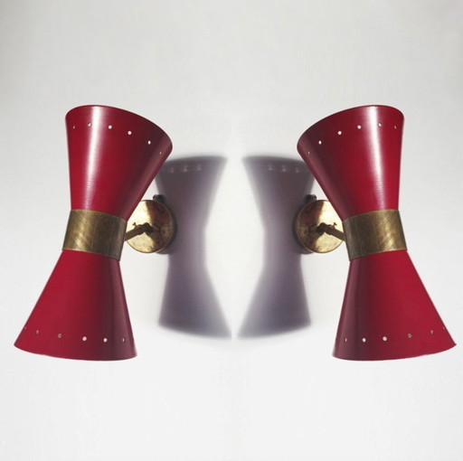 Paire d'appliques murales italiennes "diabolo" de design 1950