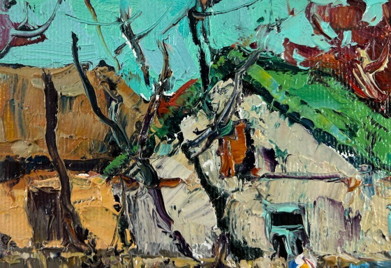 Image 1 of Original Oil Painting Summer Village Landscape First warm day