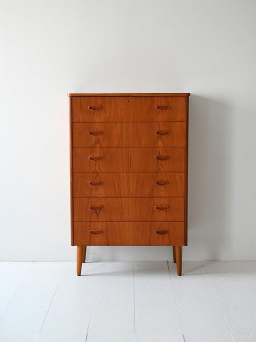 Commode scandinave à six tiroirs en teck des années 1950