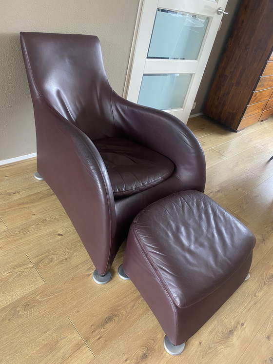 Image 1 of 2x Montis Loge con sgabello in pelle color melanzana