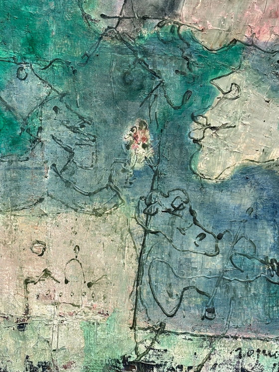 Oil on Canvas by Franco Rognoni, 'Lady with Suitors', 1974 – Paintings & Drawings, Modern (photo 4 of 10)
