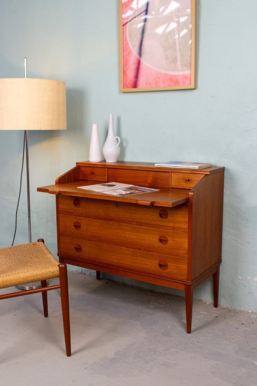 Vintage teakhouten secretair bureau, ladekast, Deens Riis Antonsen