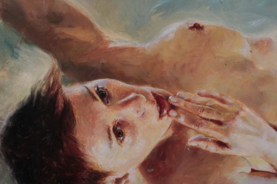 Jara Marzulli. Oil and Acrylic Painting. "Psyche and the Attesa del Bacio" – Paintings & Drawings, Canvas (photo 5 of 6)
