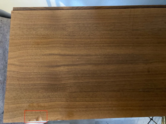 Image 1 of Chariot de couture vintage - table de couture - meuble de couture - plaqué teck - sur roulettes