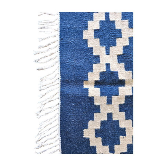 Image 1 of Senon Kelim Läufer 90 × 160 cm - Handgefertigt in Ägypten - Blauer Diamant, Flachgewebe