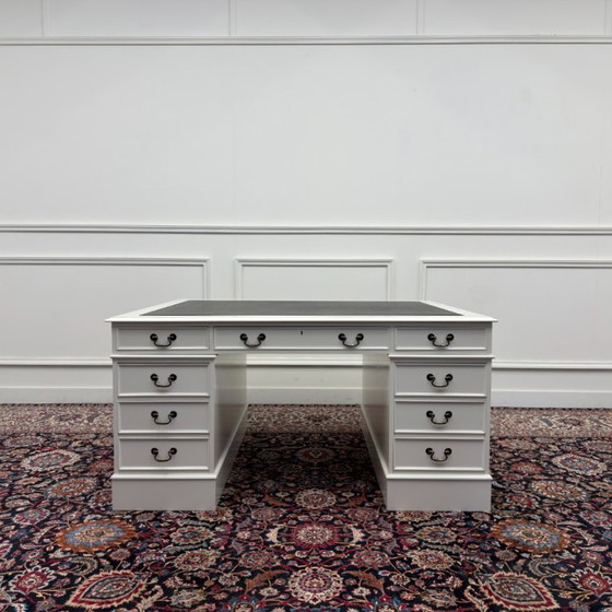Classic English White Desk Partnerdesk – Wood, Leather (photo 4 of 18)