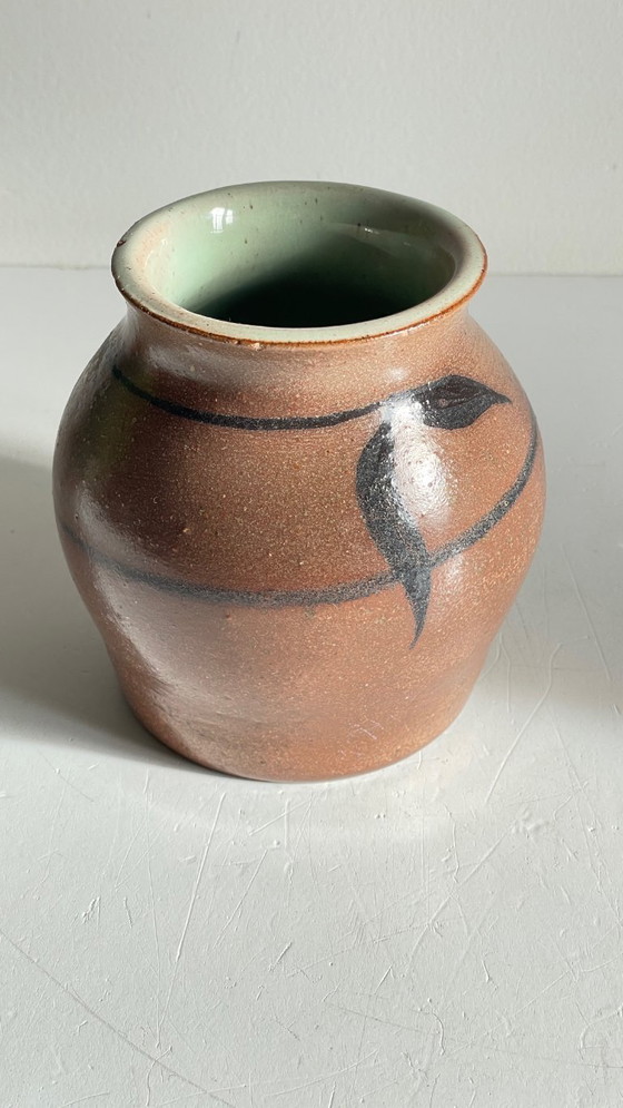 Image 1 of Vintage Signed Handcrafted Stoneware Vase