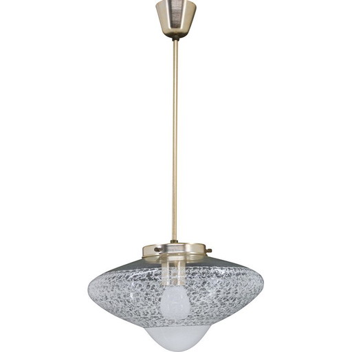 Vintage hanglamp van glas en messing, Tsjecho-Slowakije 1970