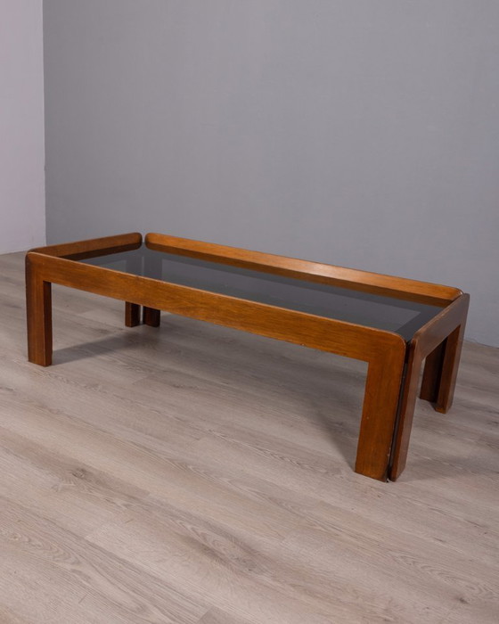 Image 1 of VINTAGE 1970s WOOD AND GLASS COFFEE TABLE DESIGNED BY AFRA AND TOBIA SCARPA
