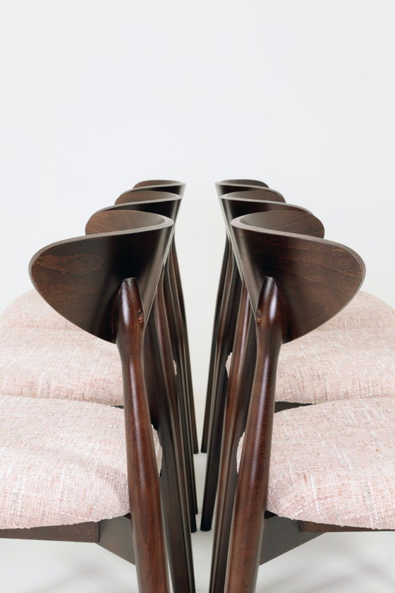 Image 1 of Subltle pink Lot de 6 chaises de salle à manger design scandinave, bois couleur noyer foncé