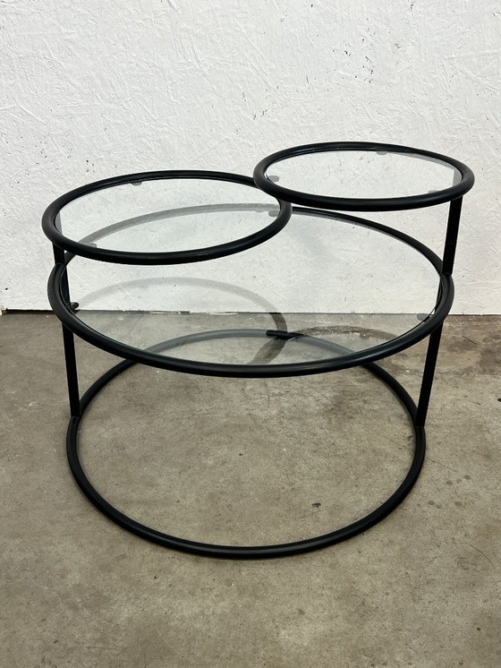 Image 1 of Tavolino da caffè vintage/tavolino girevole, struttura in metallo con ripiani in vetro, Paesi Bassi anni '70