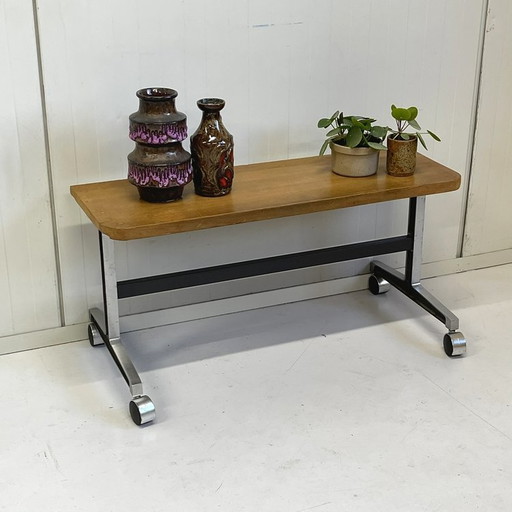 Vintage Sixties Bench Table On Wheels Sidetable TV Plants