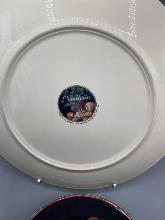 Gien Cueillette Collection, 8 Faience Pieces, Fruit Still Lifes Signed D. Lalande, Black Background (photo 5 of 9)