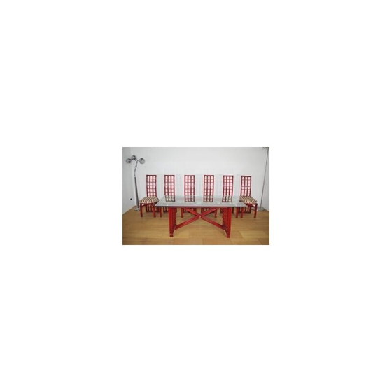 Image 1 of Vintage red bamboo dining set by Arturo Pozzoli, 1980s