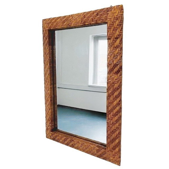 Image 1 of Vintage mid-century rattan mirror wicker 1970's