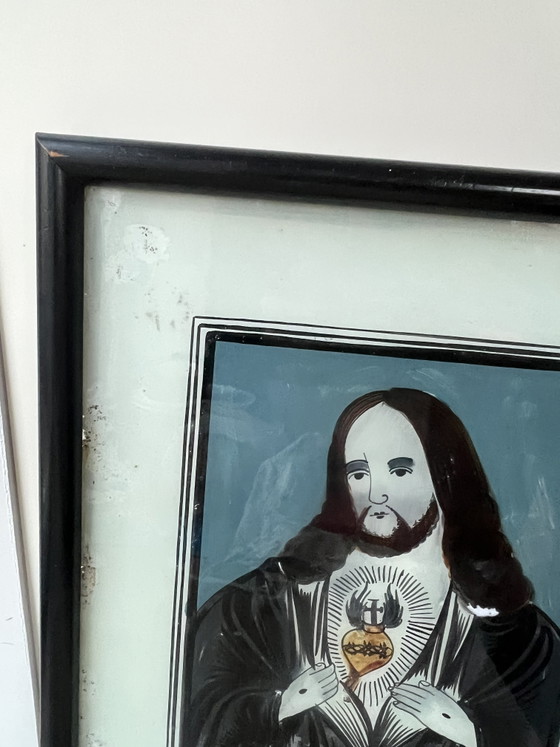 Image 1 of Antike, religiöse Ikone Christi unter Glas