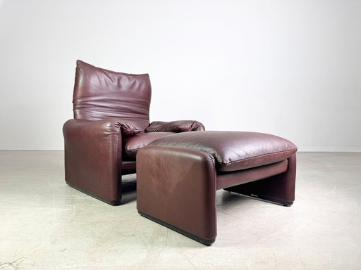 2x Cassina Maralunga Sessel + Ottoman Vico Magistretti Leder braun