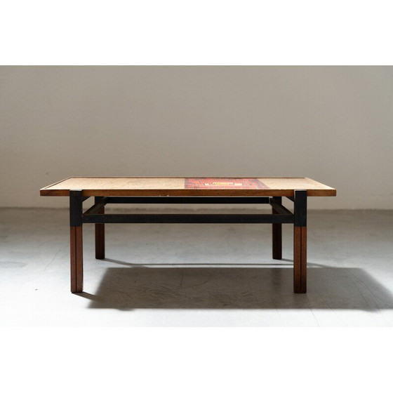 Image 1 of Vintage salontafel in afrormosia, ijzer en gekleurde hars, Italië 1950