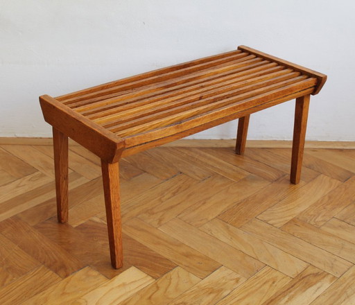 Vintage Slatted Oak Flower Stand, Czechoslovakia, 1960s