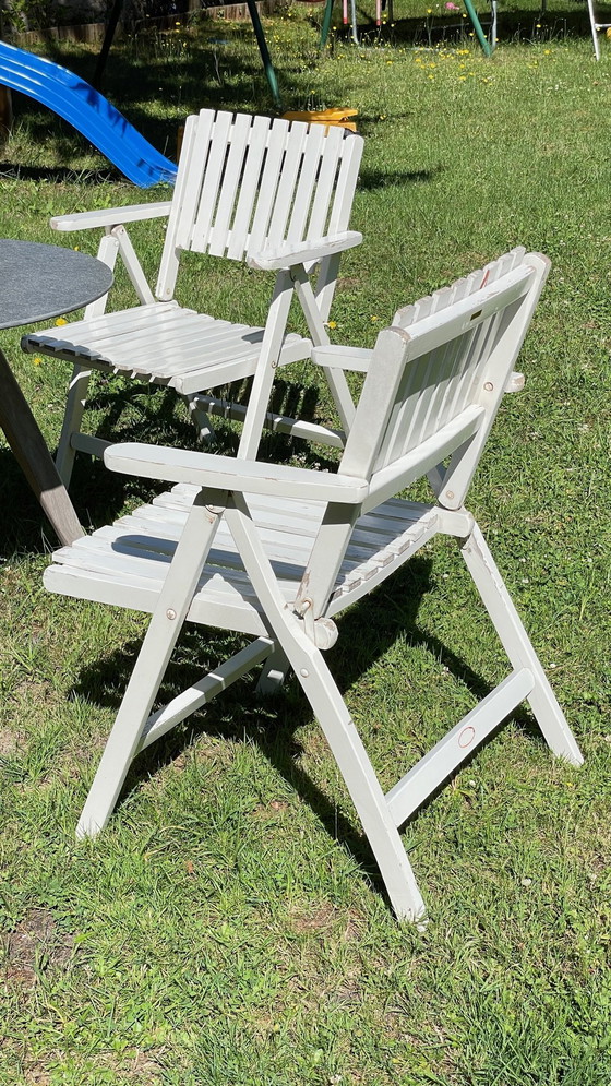 Image 1 of Vintage Wood Folding Garden Armchair by R.Gleizes France