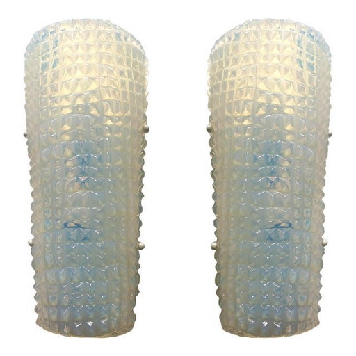 Set Of Two "Crocodile" Opalino Murano Glass Wall Sconces