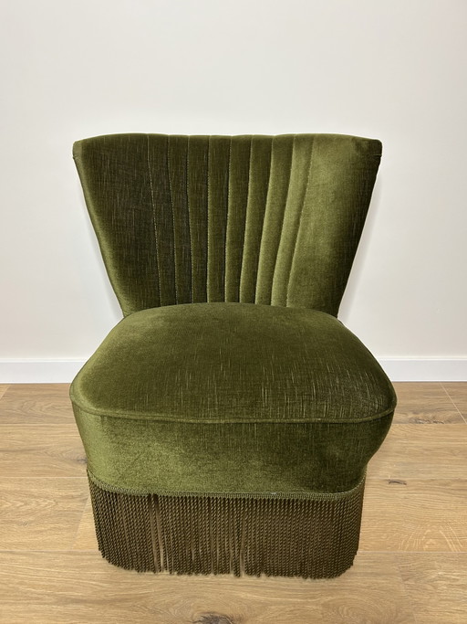 Vintage Cocktail Armchair With Green Fringes