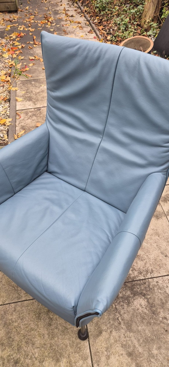 Turquoise Charly Montis leather reupholstered., Armchairs, Metal, Black (photo 5 of 6)