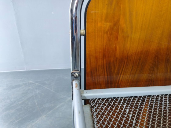 Image 1 of Letto Bauhaus in tubolare d'acciaio con pannelli impiallacciati in noce, anni '30