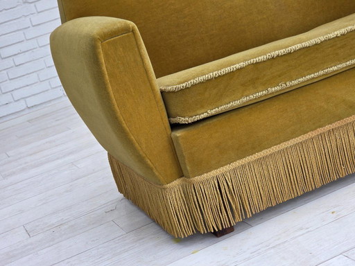 Anni '70, divano danese a 3 posti, velluto originale verde chiaro per mobili.
