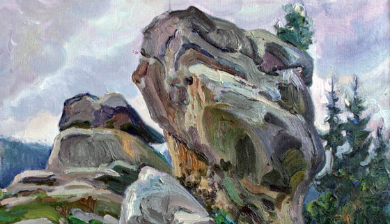 Origineel olieverfschilderij Berglandschap Rocks – Schilderijen & Tekeningen, Canvas (photo 3 of 5)