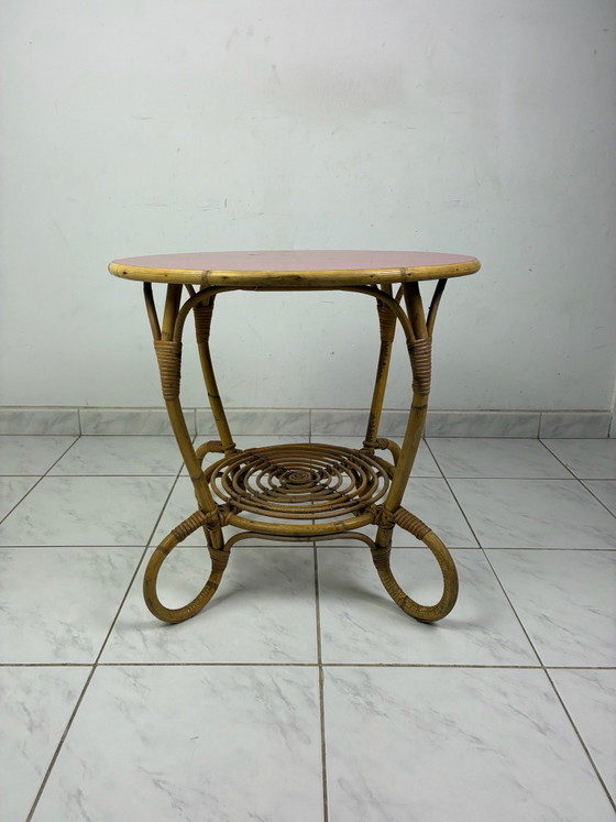 Tavolino vintage boho chic bambù formica, Tavolini, Rosso (foto 3 di 15)