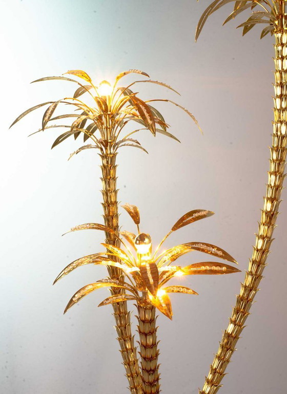Image 1 of Italian Golden Palm Tree Floor Lamp with Three Sparkling Branches