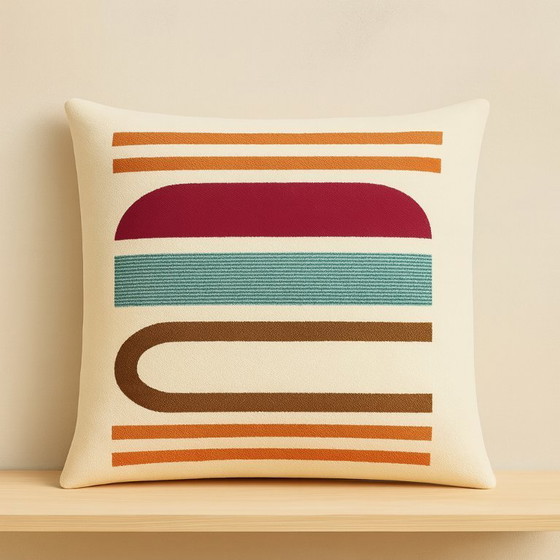 Image 1 of Handmade Egyptian Wool Pillow Cover - 40x40 cm - Modern Design with Zipper - Multicolor