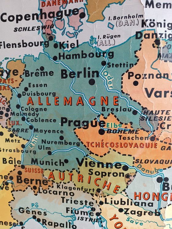 Image 1 of Mappa murale scolastica d'epoca - Europa 1918-1923