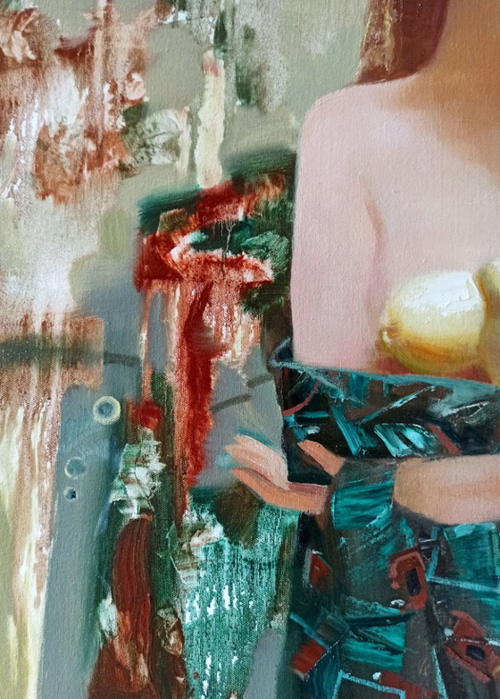 Original Oil Painting Abstract Figurative Girl Fruit – Paintings & Drawings, Canvas (photo 7 of 10)