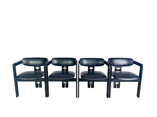 Original 4er Set Pamplona Stühle Pozzi Augusto Savini Leder