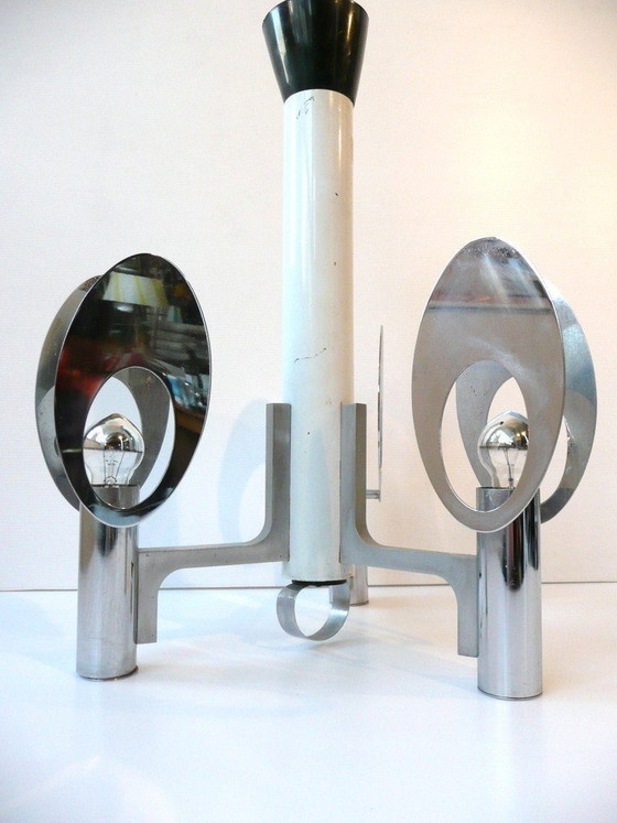 Image 1 of Plafondlamp van chroom en staal uit de jaren 70, vintage design, space age, funky jaren 70