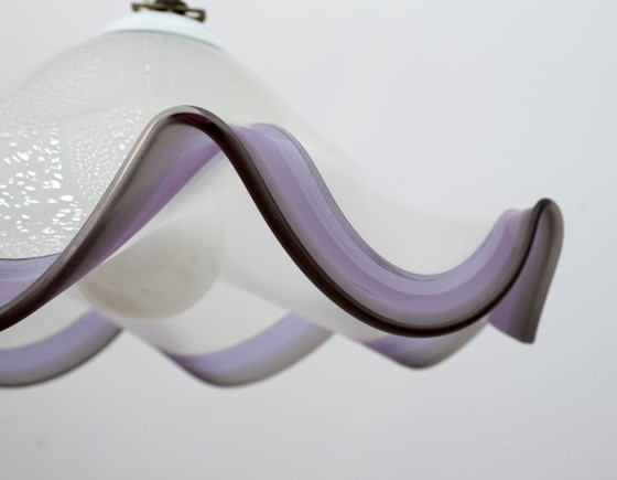 Image 1 of Lampada a sospensione in vetro di Murano con foglia d'argento, stile moderno di metà secolo, anni '70