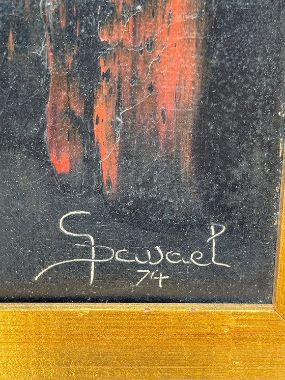 Image 1 of Vintage painting by S. Dewael, 1974, floral composition on a black background