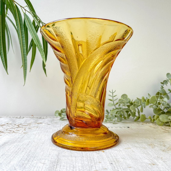 Vintage amberkleurige glazen vaas – Vazen, Glass (photo 2 of 9)