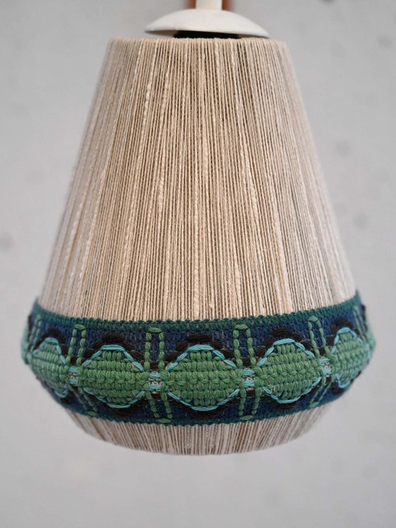 Image 1 of Vintage Scandinavische wandlamp in teakhout en stof
