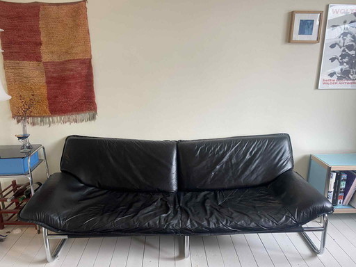 Sofá Mid Century de cuero negro de Johan Bertil Häggstorm para IKEA 1980 Suecia
